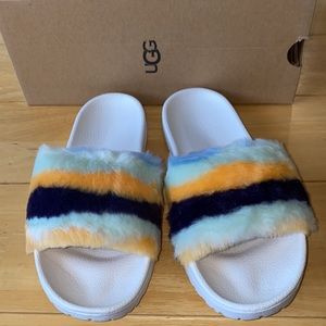 AUTH NIB UGG Royale Mural Faux Fur Slide Sandal